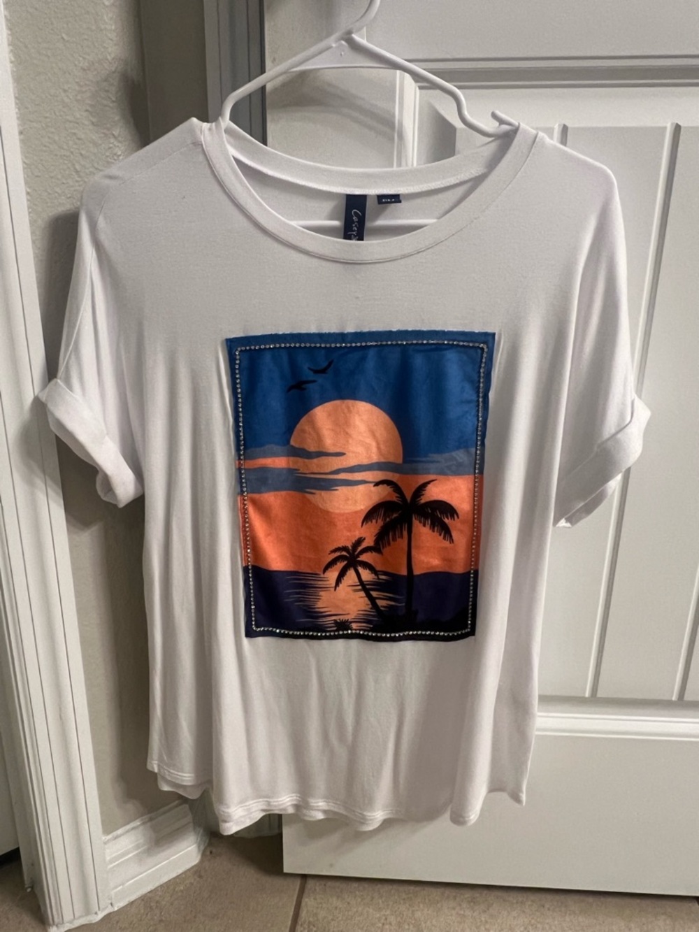 White Graphic Sunset Palm Short Sleeve Tee